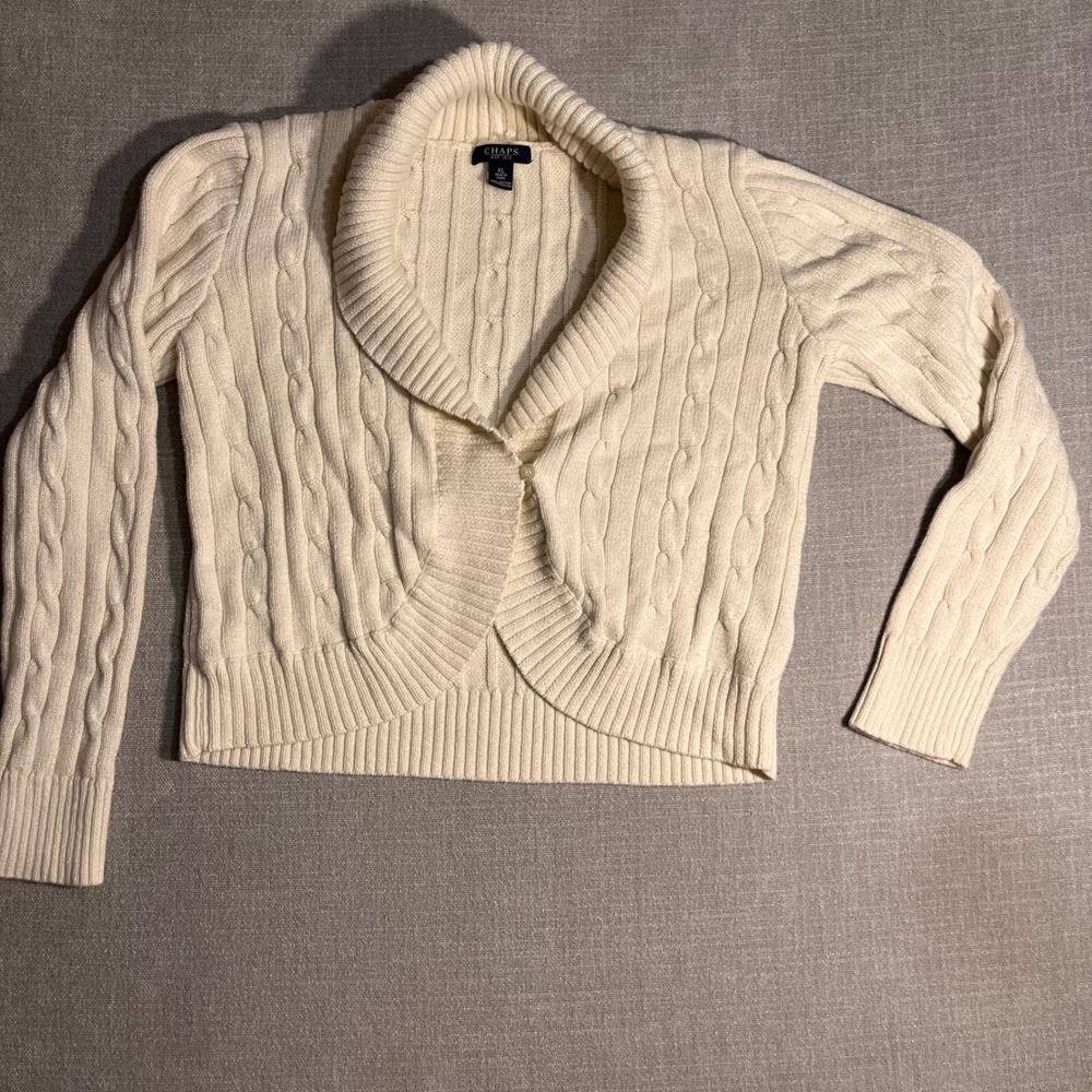 Chaps Cable Knit Shawl Collar Cardigan Cream XL Cotton Polyester Sparkle - Picture 1 of 8